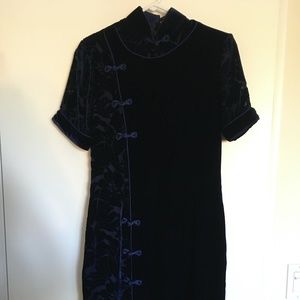 Velvet and silk navy dress